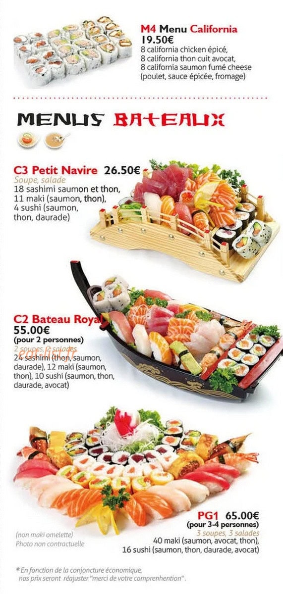 Carte et menu de Ô Wasabi Mountains à Les Deux Alpes — Menu bateau