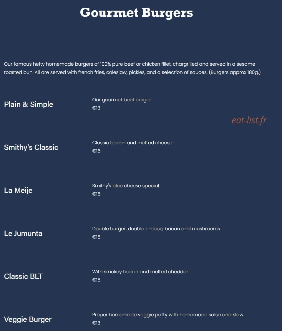 Smithy's Tavern — carte page 4