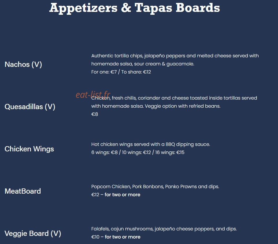 Smithy's Tavern — carte page 1
