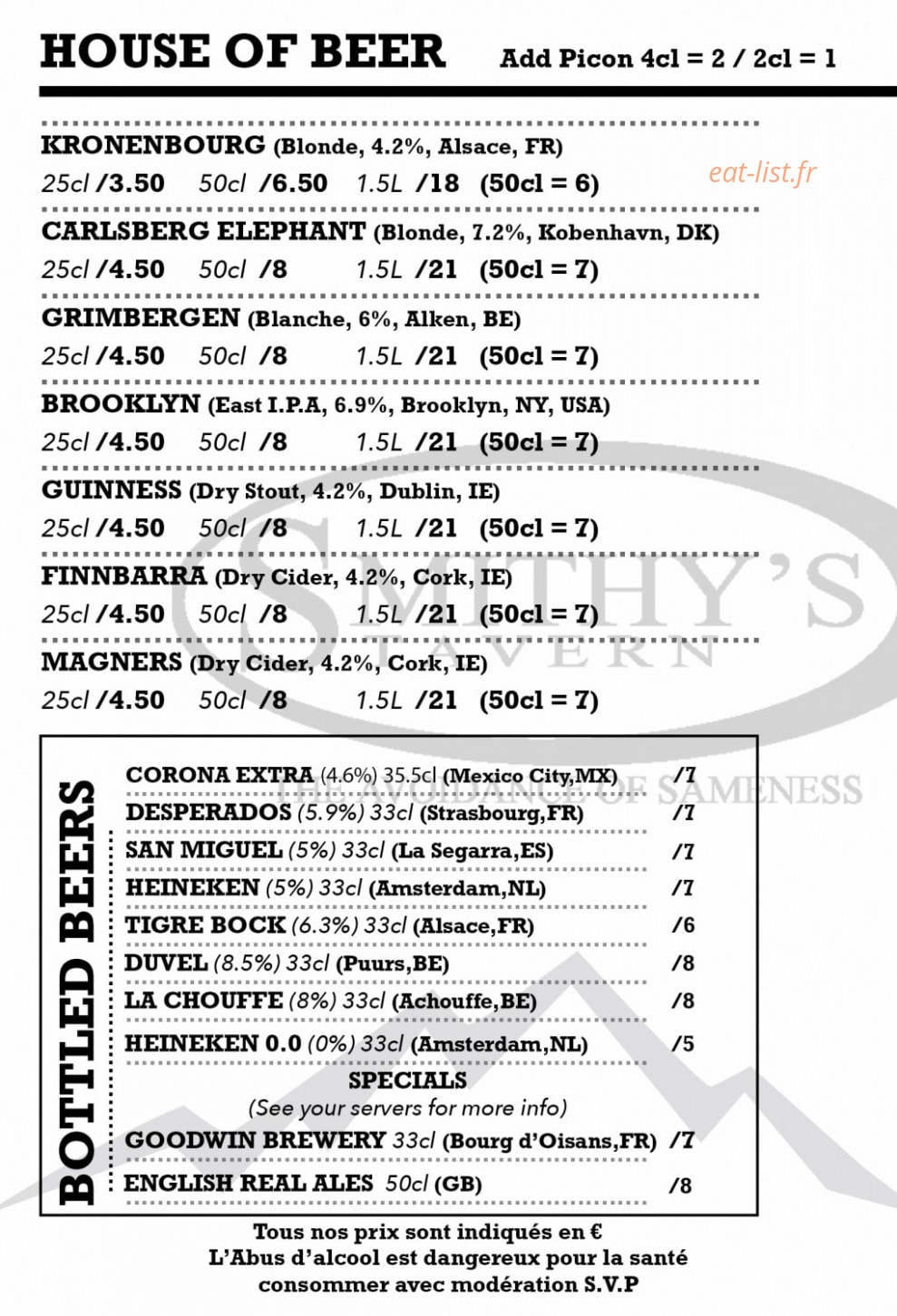 Smithy's Tavern — carte page 9