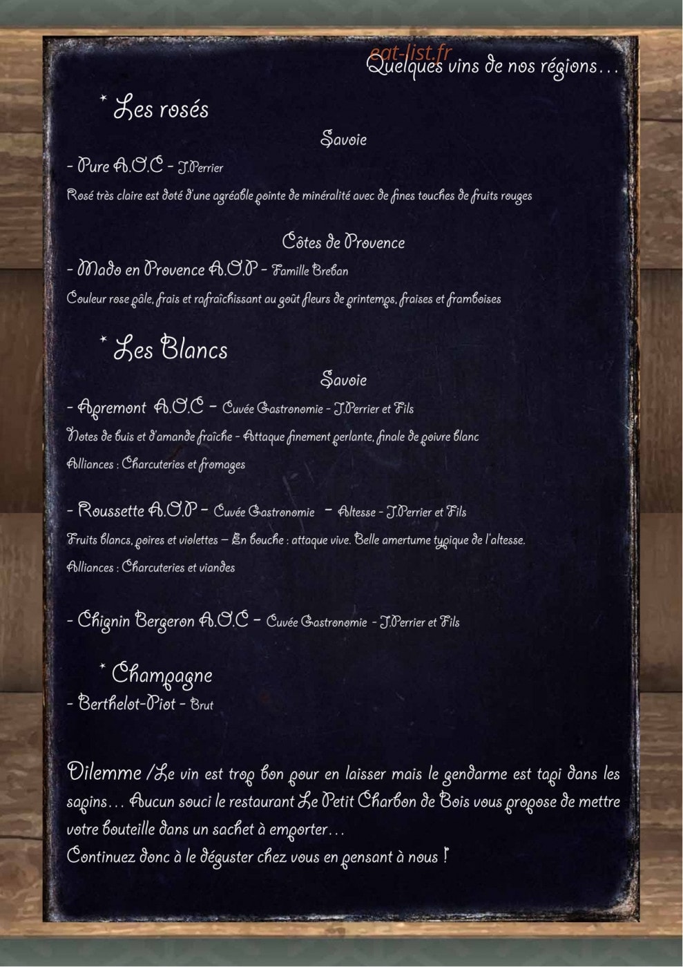 Le Petit Charbon de Bois — carte page 7