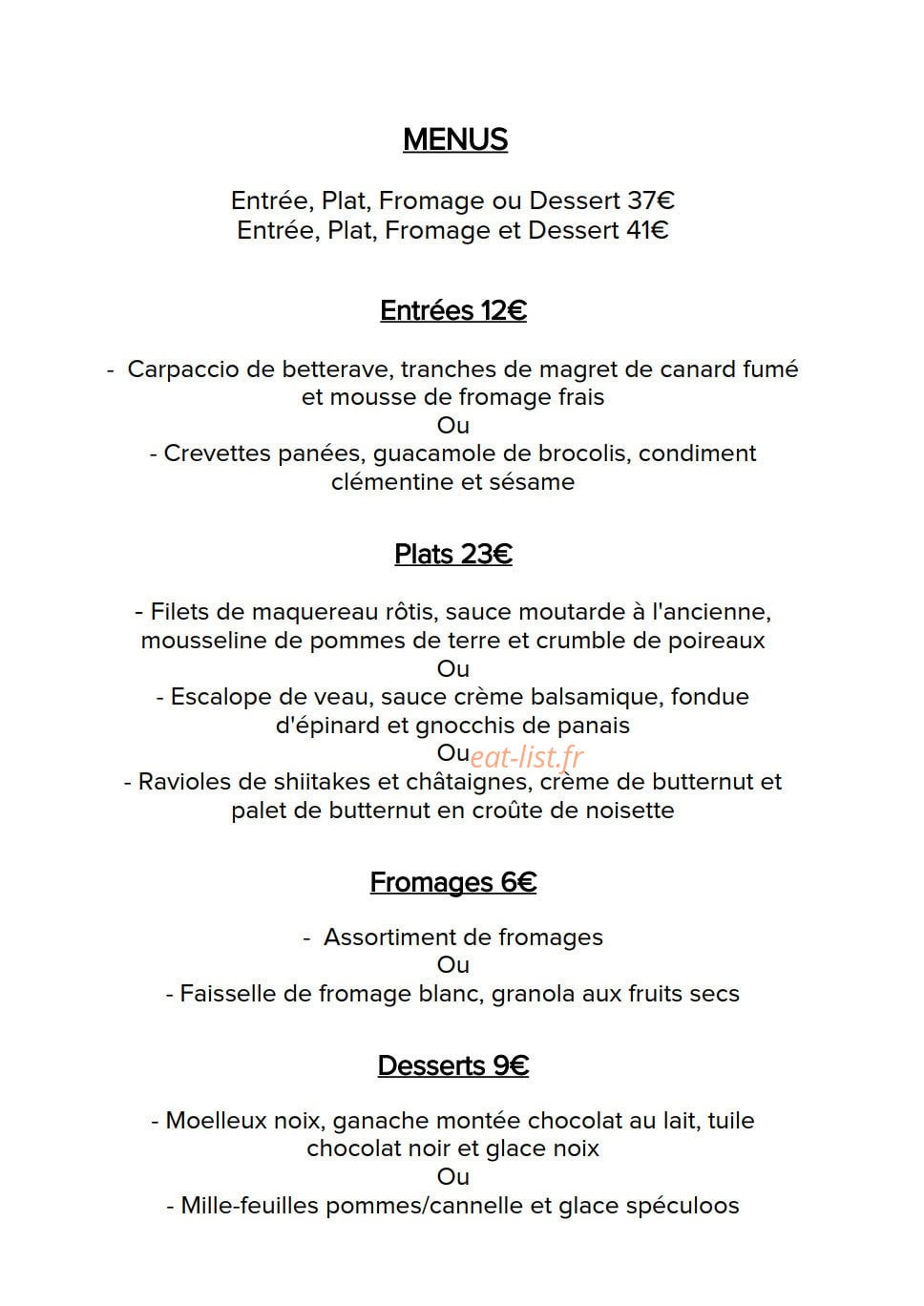 La Table Délos — carte page 1