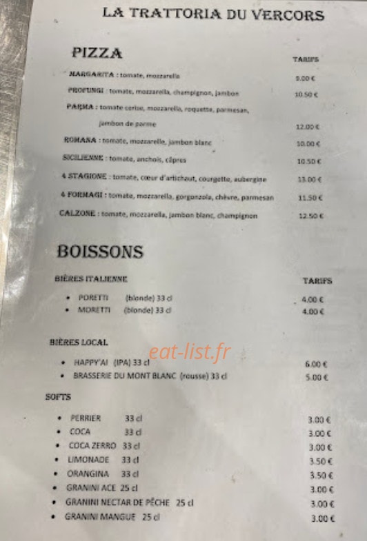 La Trattoria Du Vercors — carte page 1