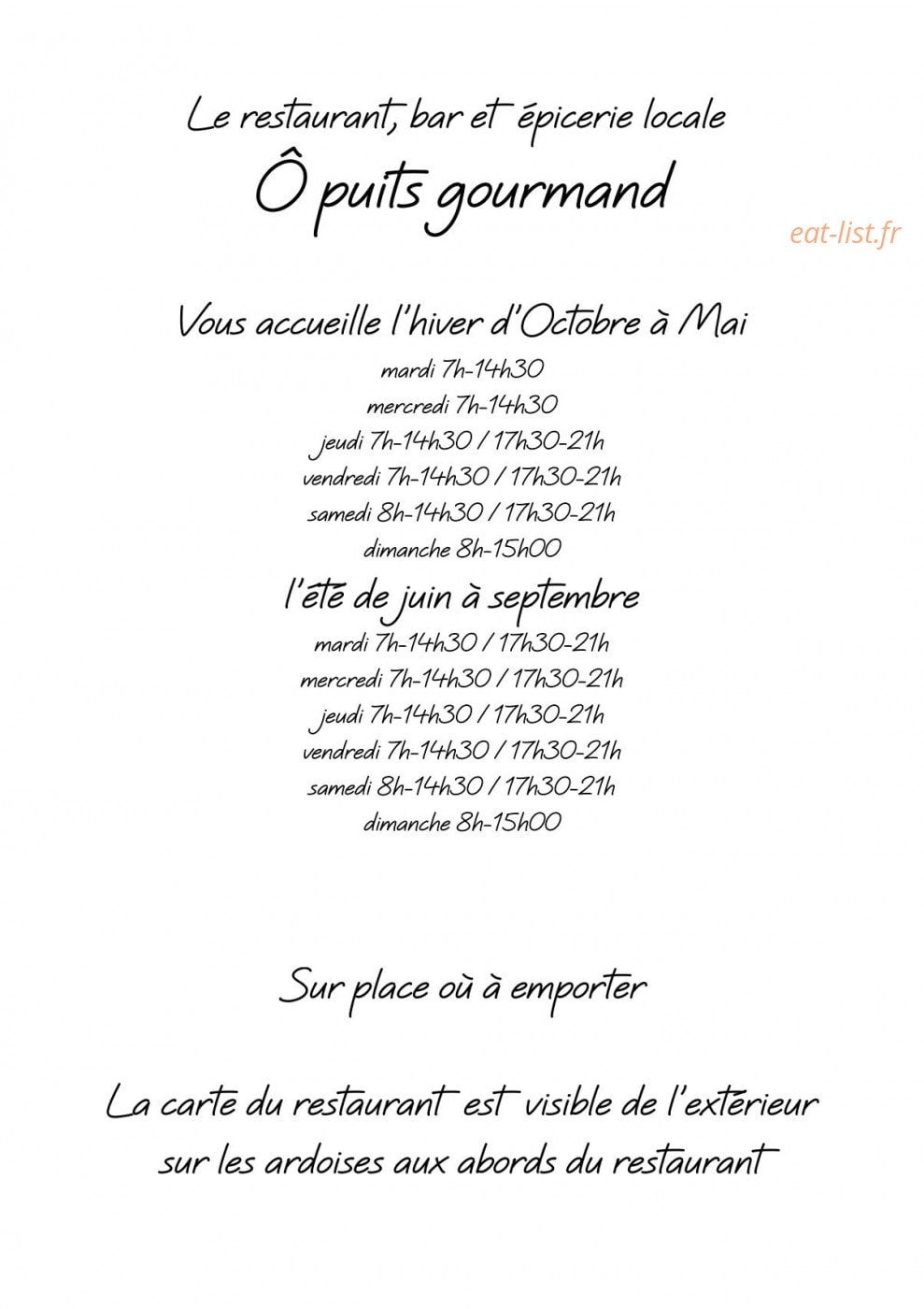 Ô puits gourmand — carte page 1