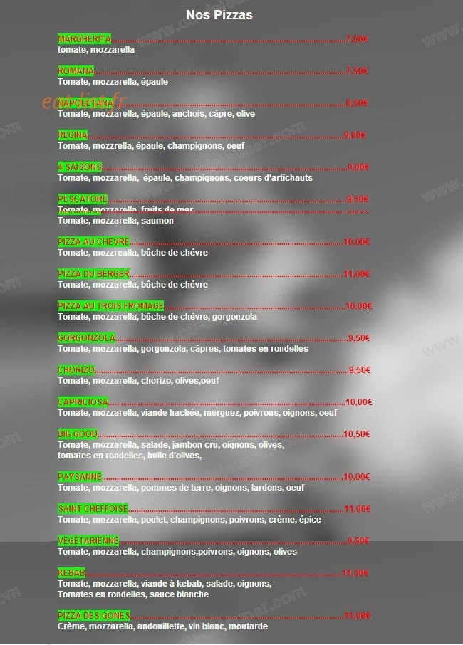 Big Good Pizza — carte page 1