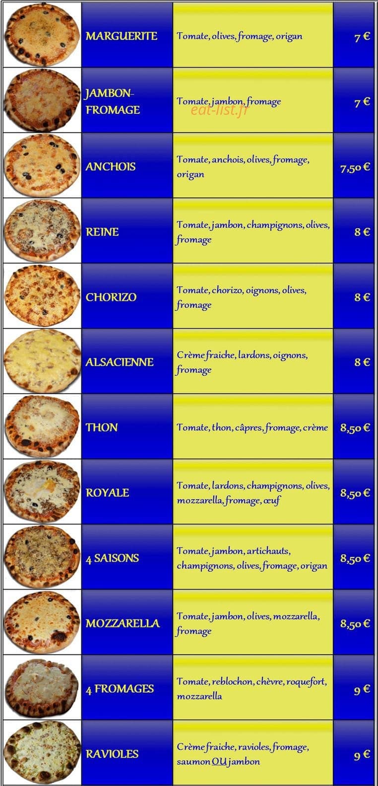 La Pizza d'FX — carte page 1
