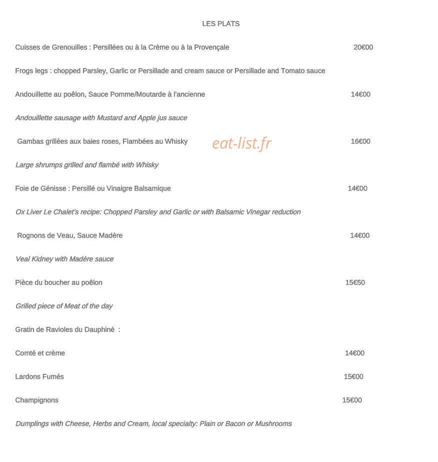 Le Chalet — carte page 6