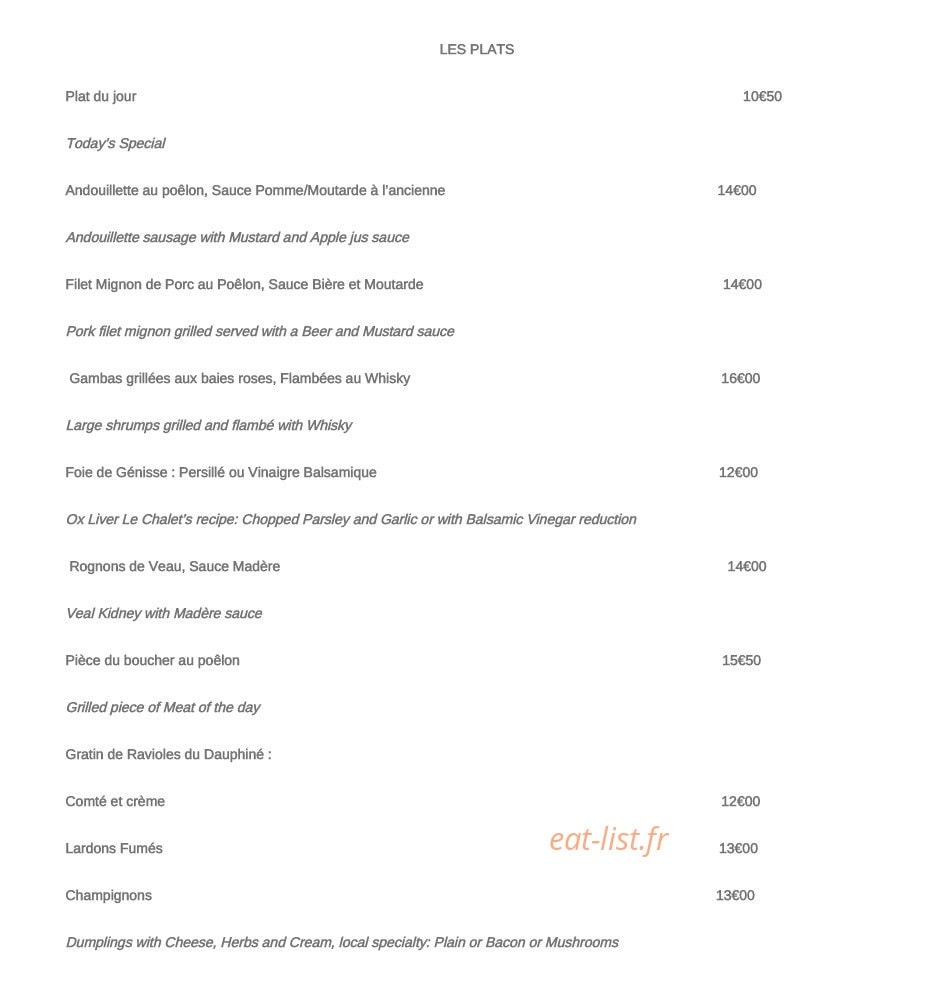 Le Chalet — carte page 2