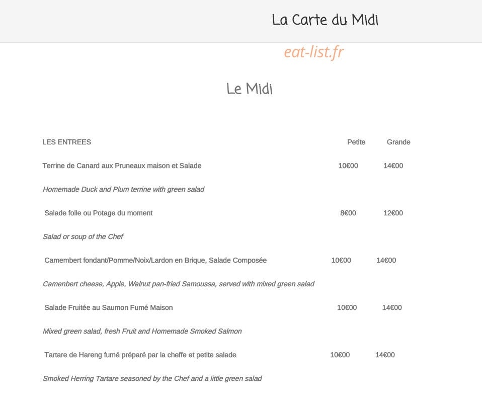 Le Chalet — carte page 1