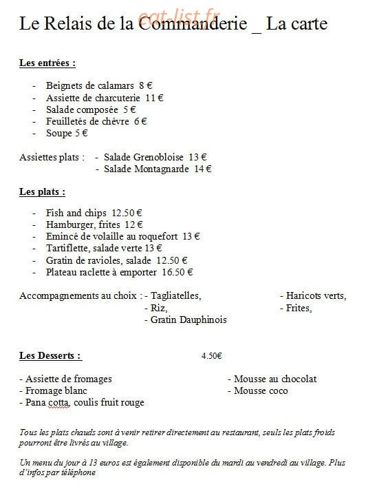 Le Relais de la Commanderie — carte page 1