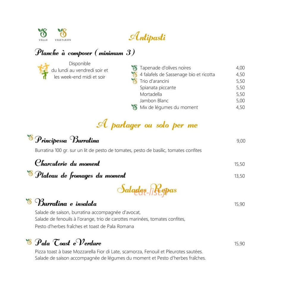 Pizza sana — carte page 1