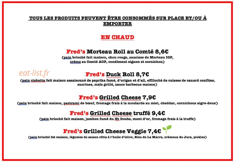 Fred’s — carte page 1