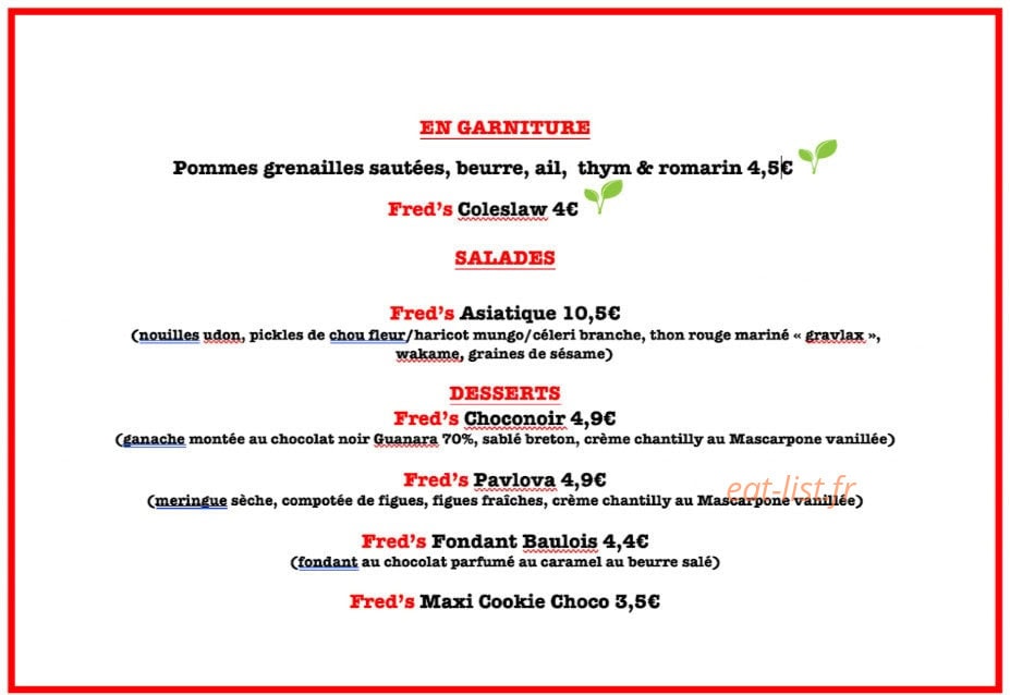 Fred’s — carte page 3