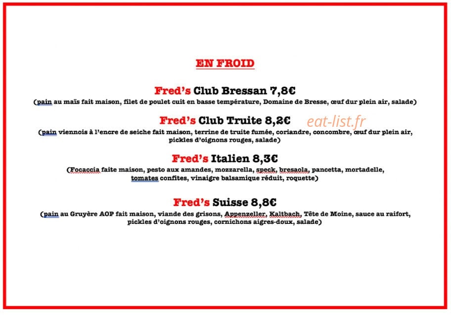 Fred’s — carte page 2