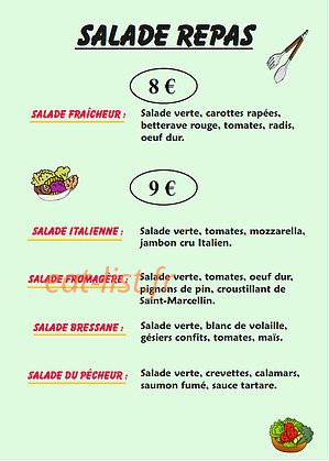 Carte et menu de Hotel Bar des sport - Garino à Lons le Saunier — Les salades repas