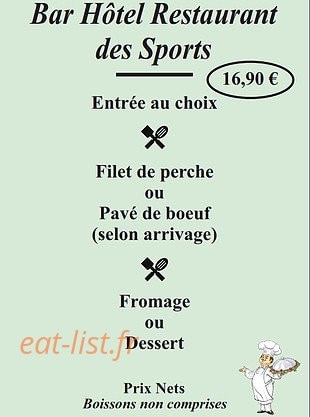 Carte et menu de Hotel Bar des sport - Garino à Lons le Saunier — Le menu à 16,9€