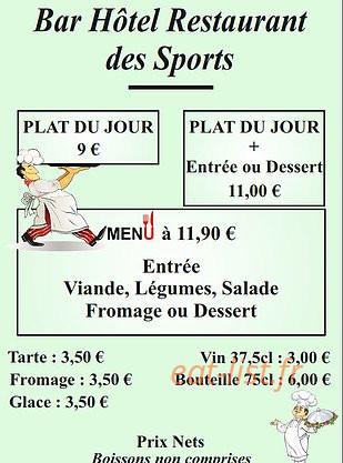 Carte et menu de Hotel Bar des sport - Garino à Lons le Saunier — Les formules