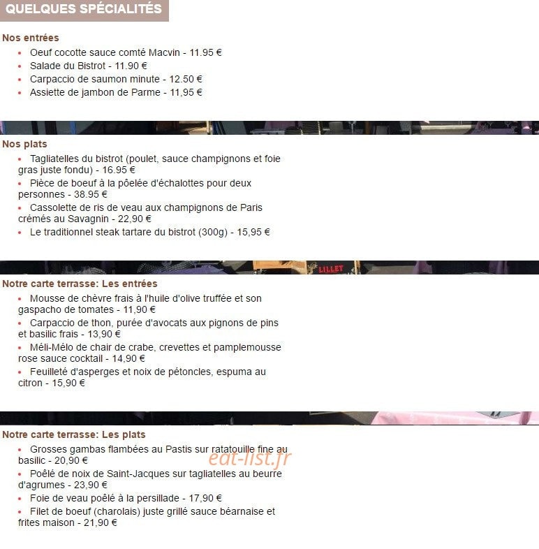 Le Bistrot des Marronniers — carte page 1