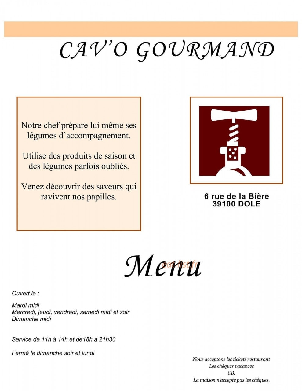 Cav'o Gourmand — carte page 1