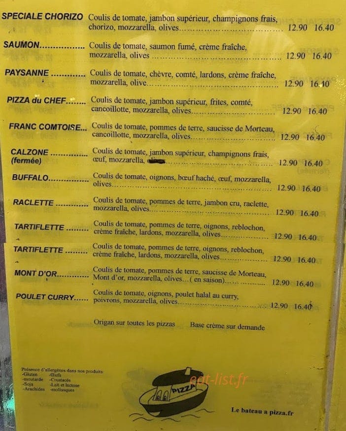 Le bateau à pizza — carte page 2