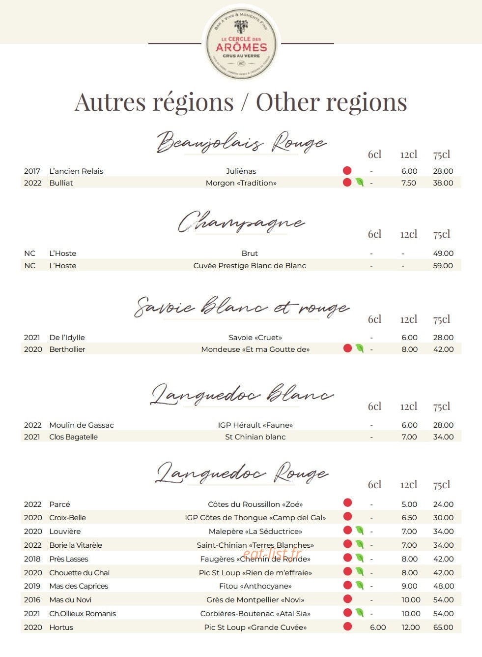 Le Cercle des Arômes — carte page 7