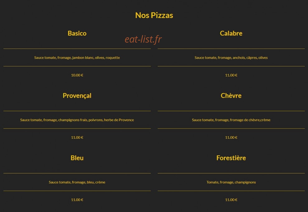 Pizz'Factory — carte page 1
