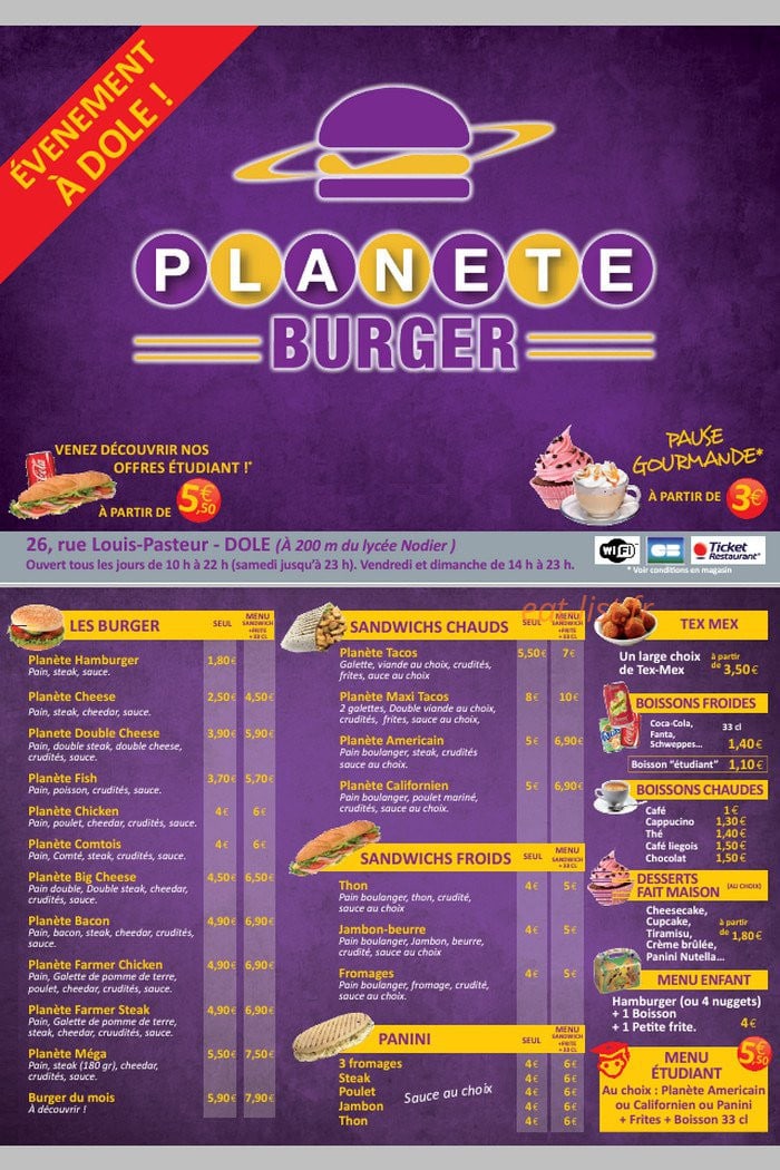 Planète Burger — carte page 1