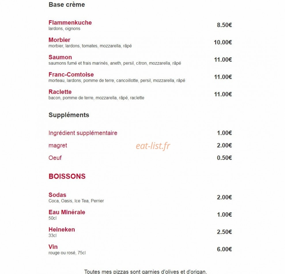 Sylvie Pizza — carte page 2
