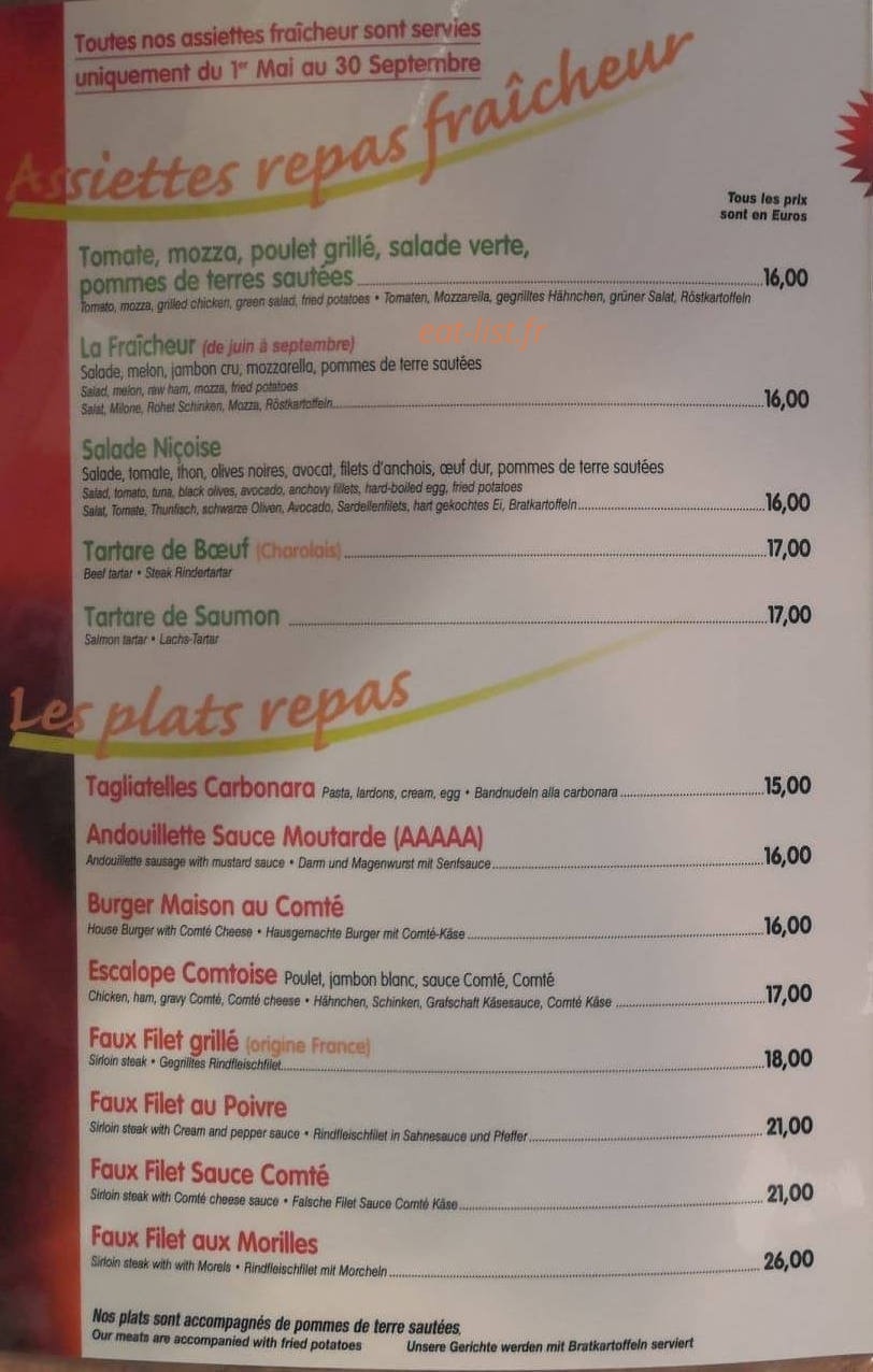 Restaurant chez l'Jeannot — carte page 1