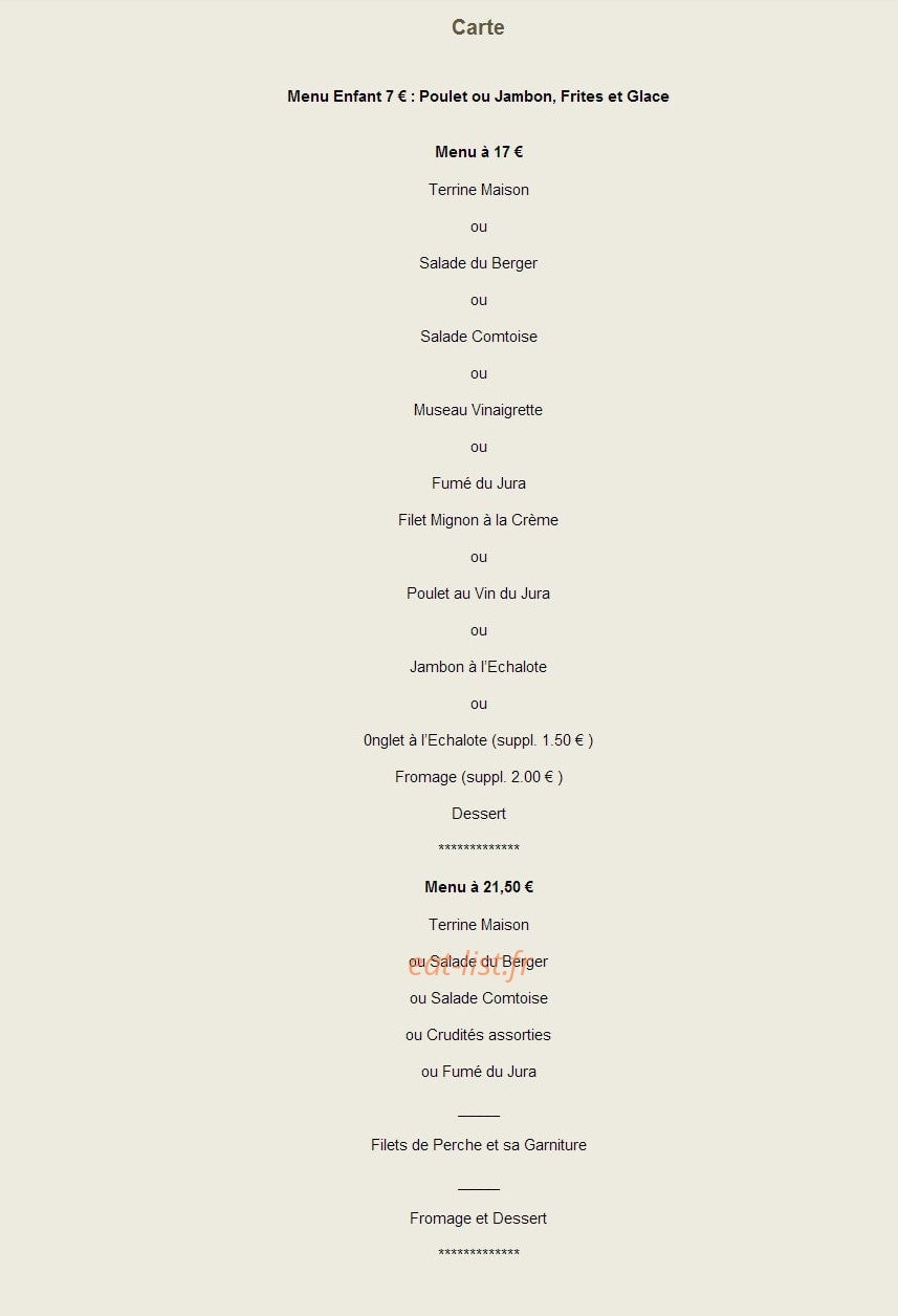 Restaurant Auberge du Comtois — carte page 1