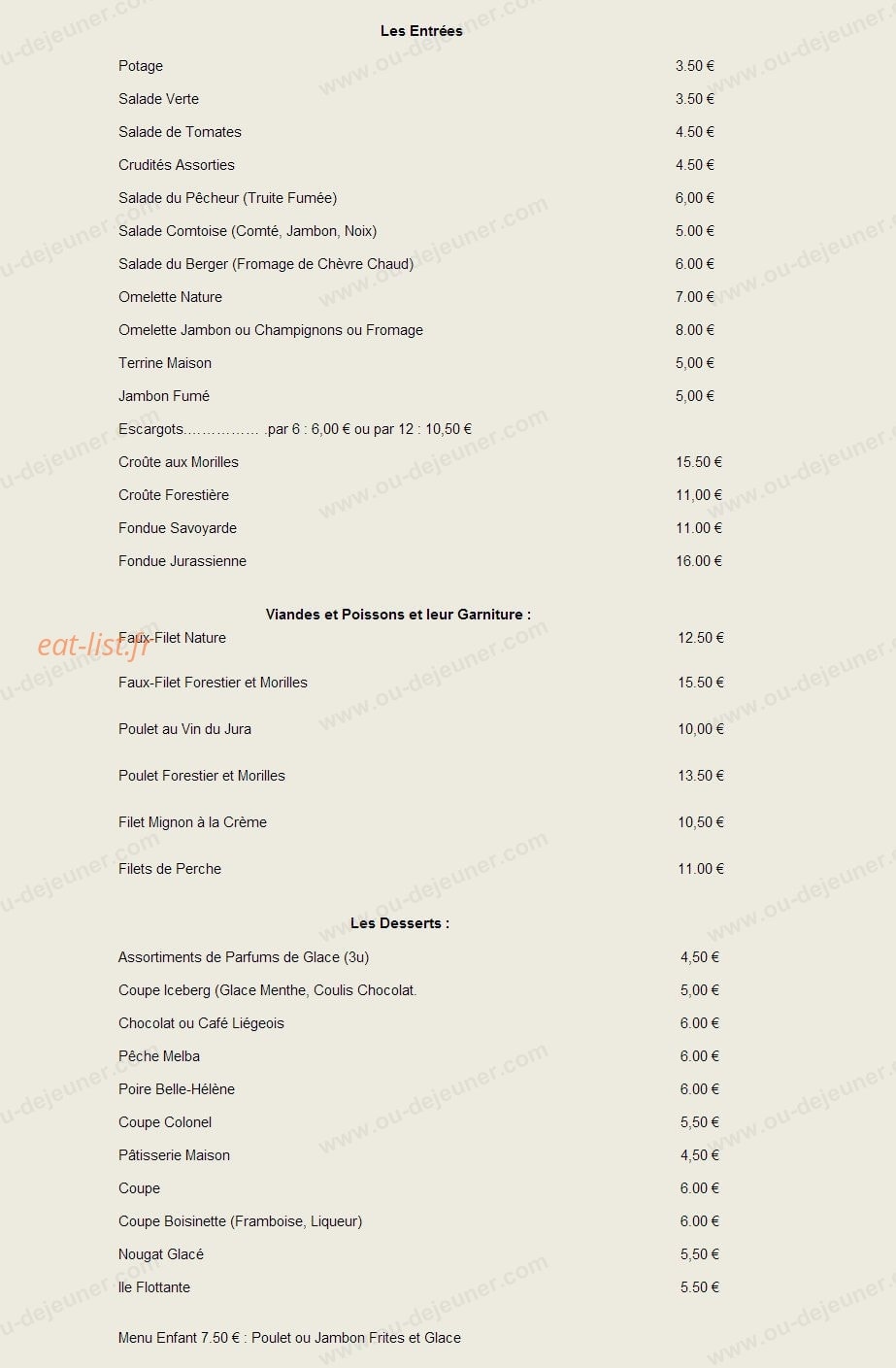 Restaurant Auberge du Comtois — carte page 3