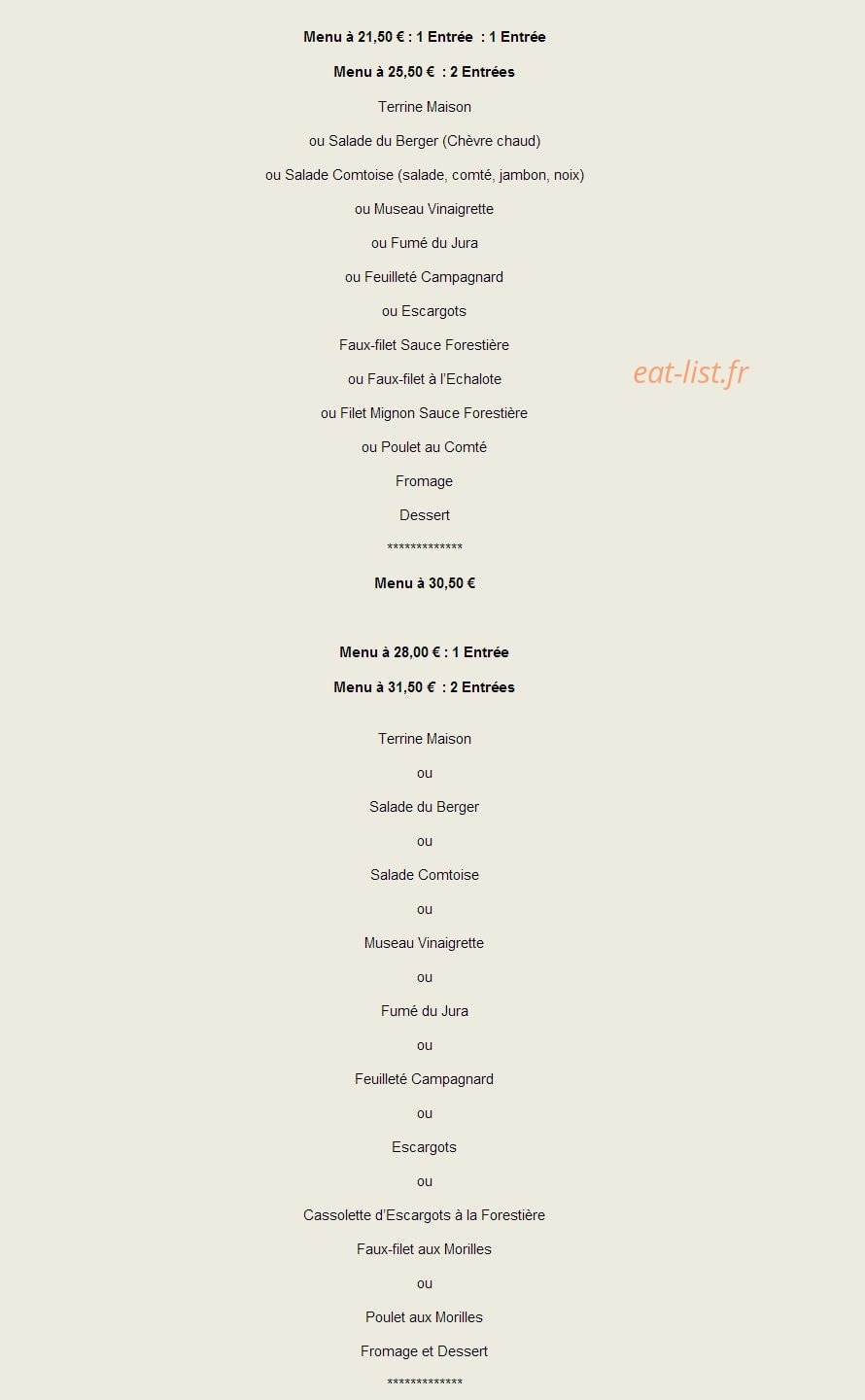 Restaurant Auberge du Comtois — carte page 2