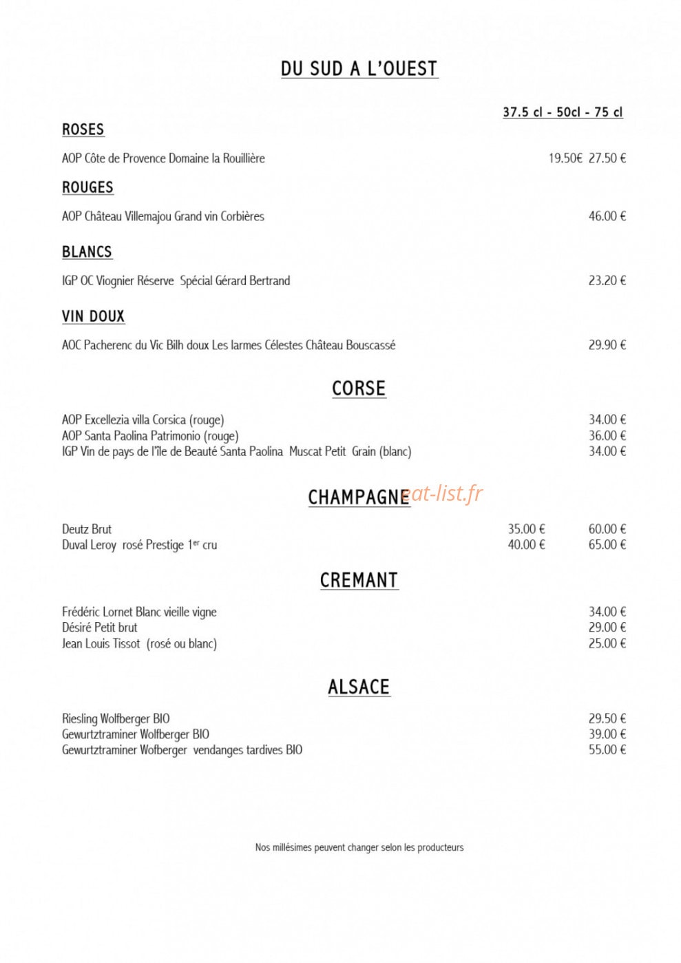 Restaurant Brasserie des Bains — carte page 8