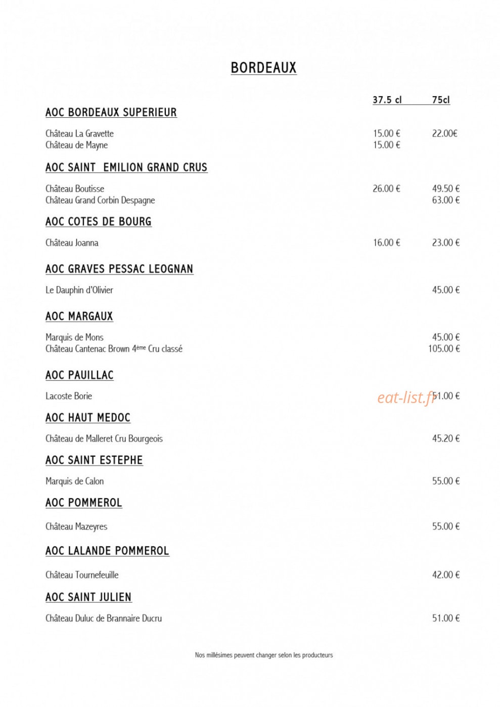 Restaurant Brasserie des Bains — carte page 7