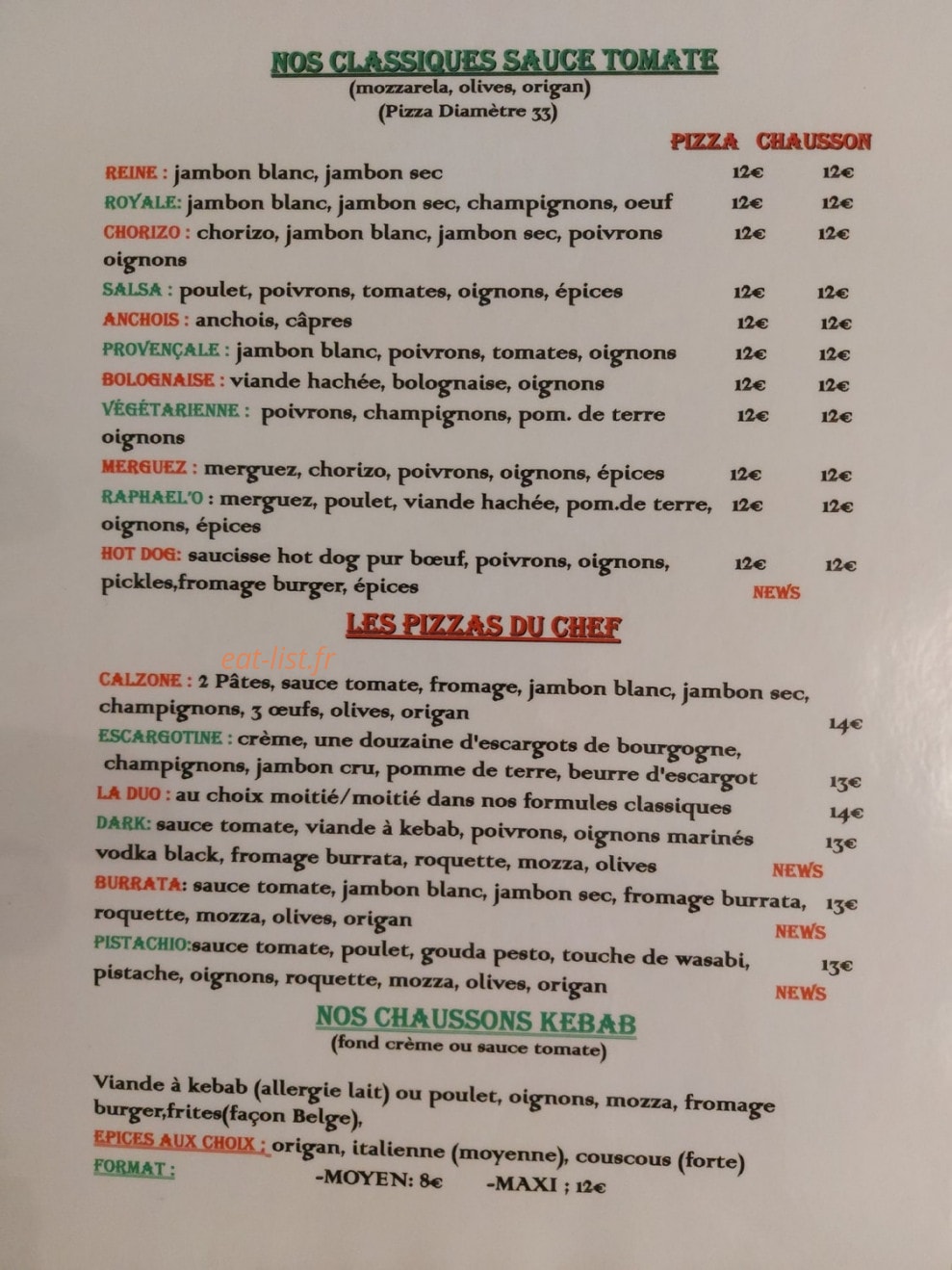 Raphael'o pizzas — carte page 1