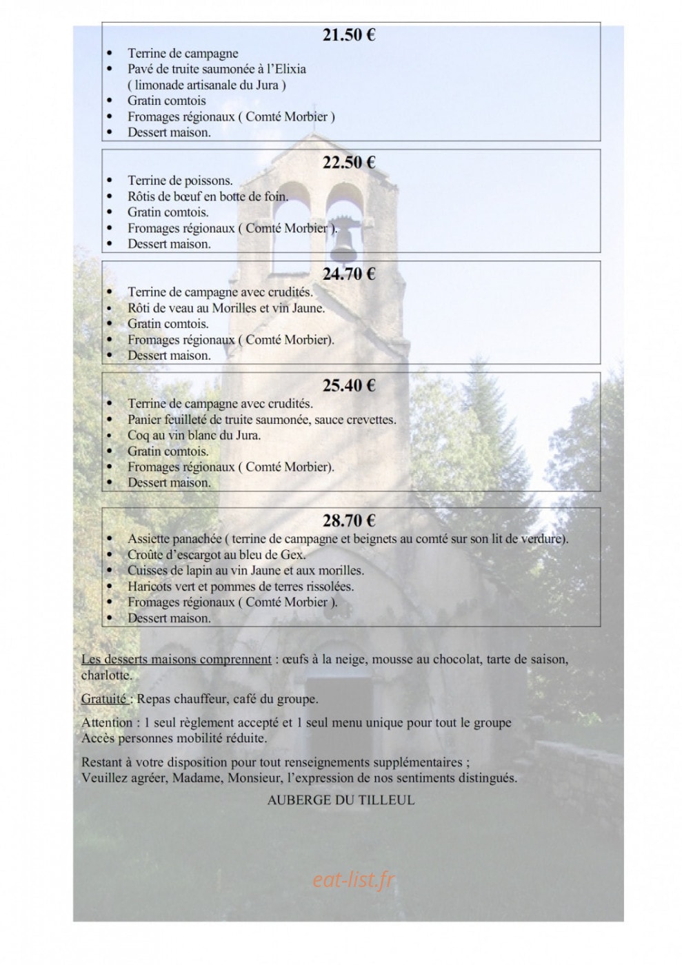 Auberge du Tilleul — carte page 4
