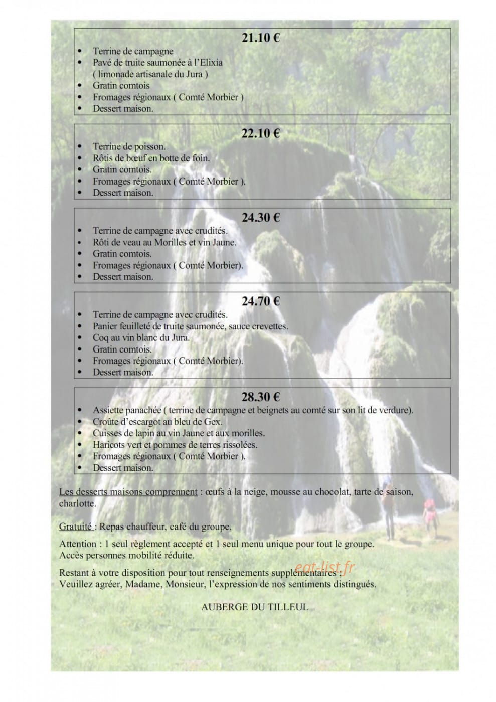 Auberge du Tilleul — carte page 2