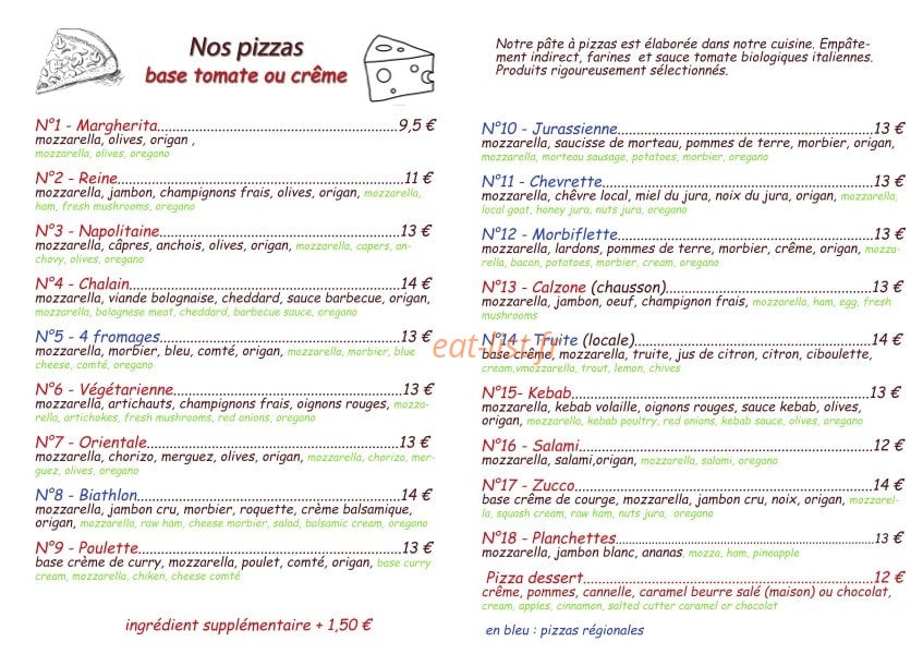 Marigny Pizza — carte page 1