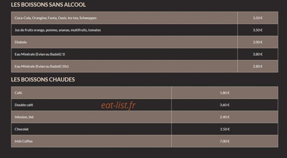 Carte et menu de Le Tour Du Lac à Grande Riviere — Les boissons