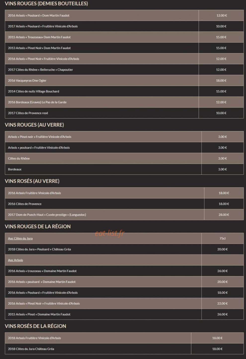 Carte et menu de Le Tour Du Lac à Grande Riviere — Les vins suite