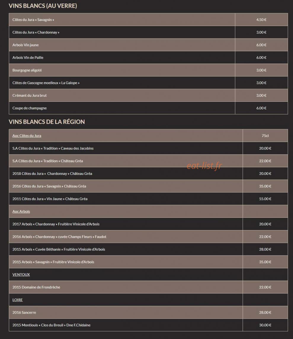Carte et menu de Le Tour Du Lac à Grande Riviere — Les vins suite