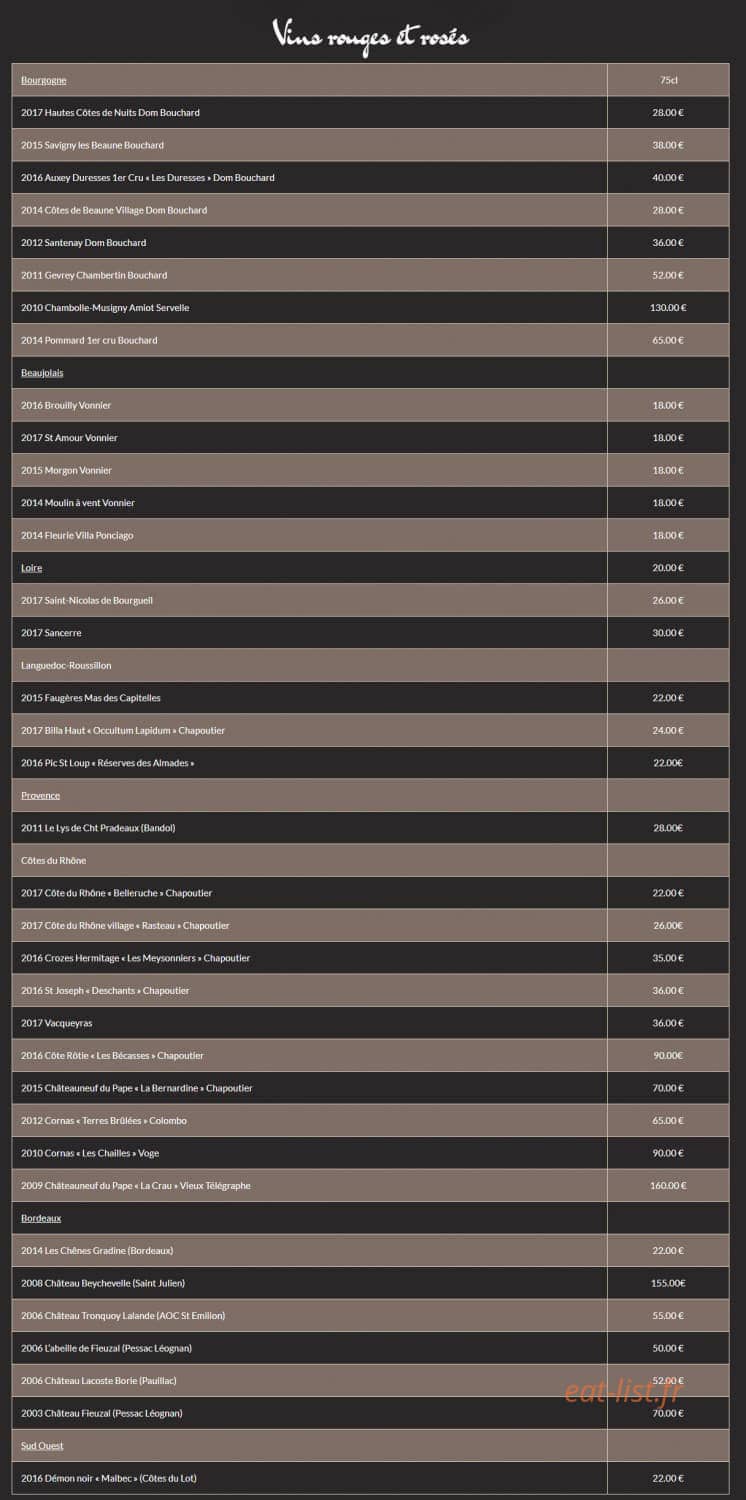 Carte et menu de Le Tour Du Lac à Grande Riviere — Les vins