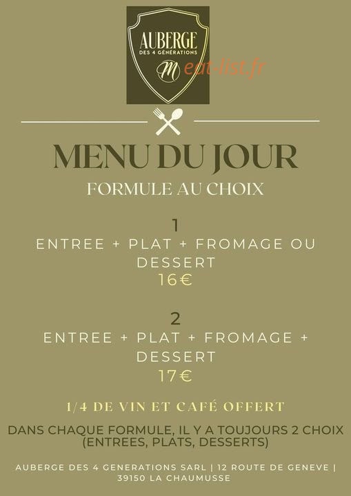 Auberge des 4 générations — carte page 2