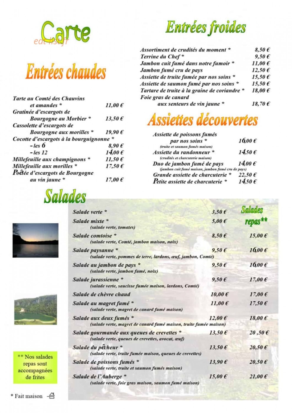 Auberge du Herisson — carte page 1