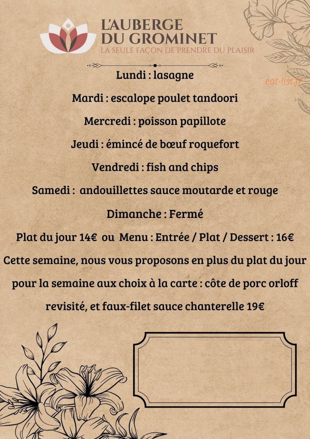 L'auberge Du Grominet — carte page 1