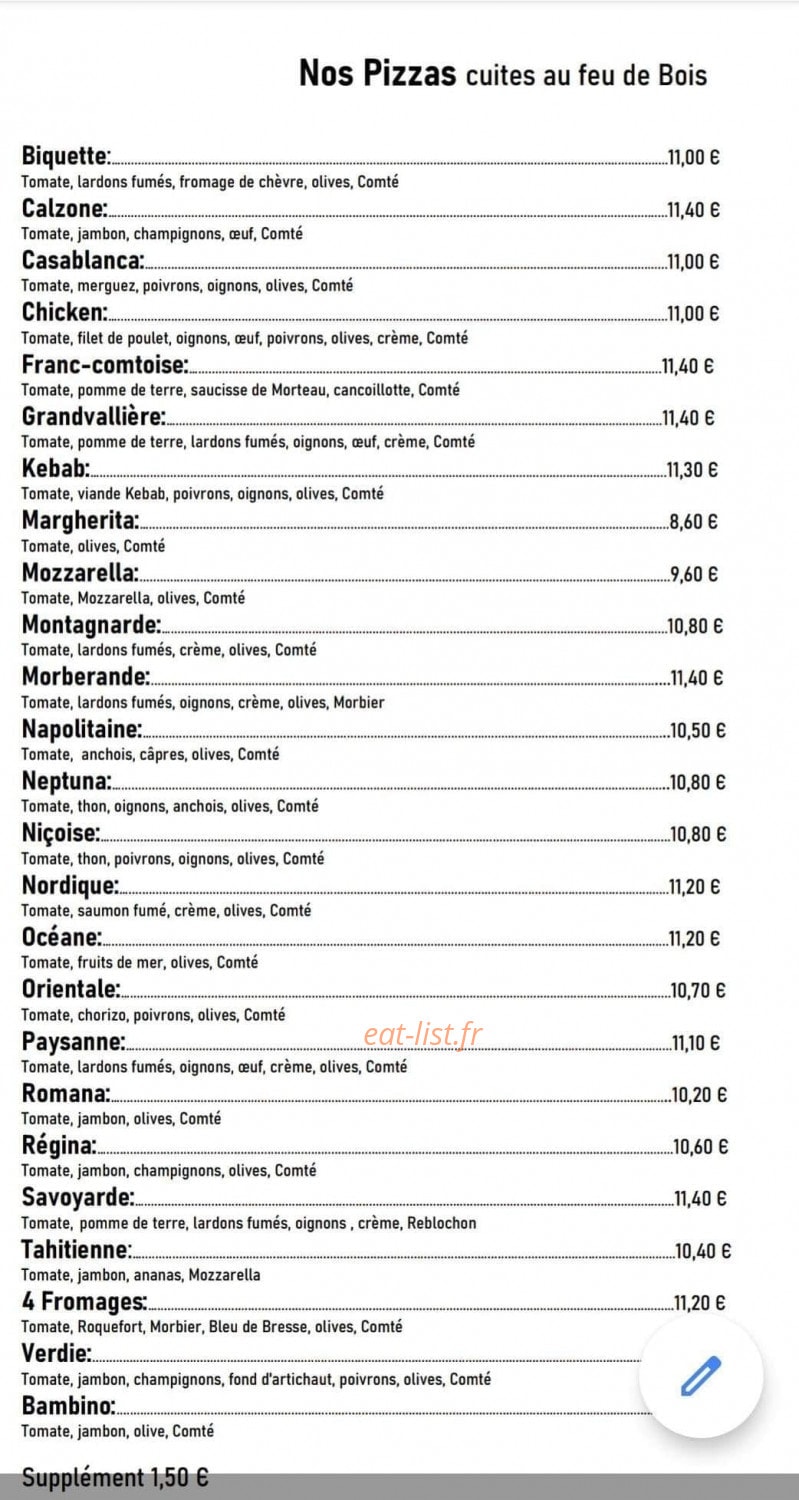 Carte et menu de Le coin d'amont à Saint Laurent en Grandvaux — Les pizzas