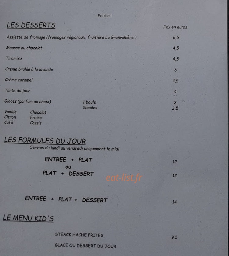 Carte et menu de le Grandvallier à Saint Laurent en Grandvaux — les desserts