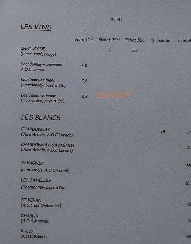 Carte et menu de le Grandvallier à Saint Laurent en Grandvaux — les vins