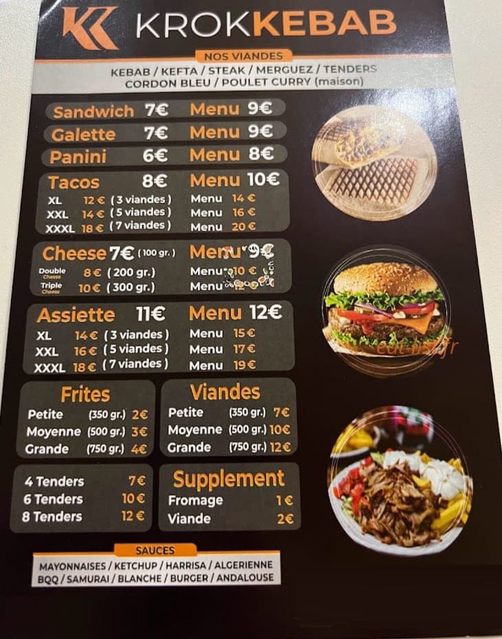 Krok Kebab — carte page 1