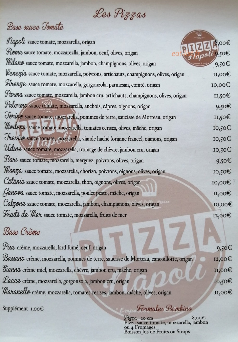 Pizza Napoli — carte page 1